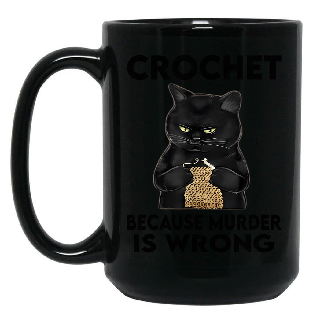 Crocchet Cat Black Coffee Mug, Gift Coffee Mug