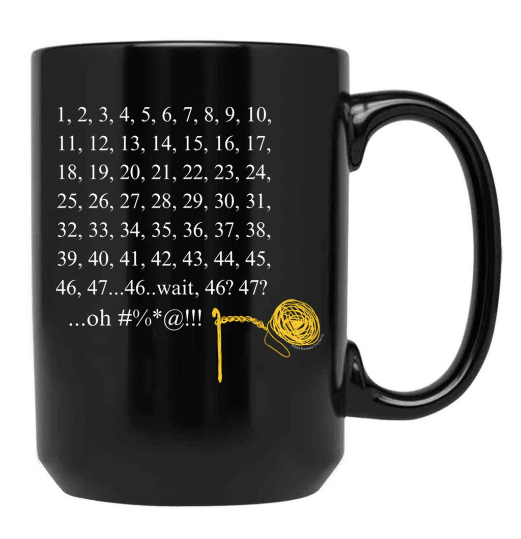 Crochet Counting Black Coffee Mug, Gift Coffee Mug