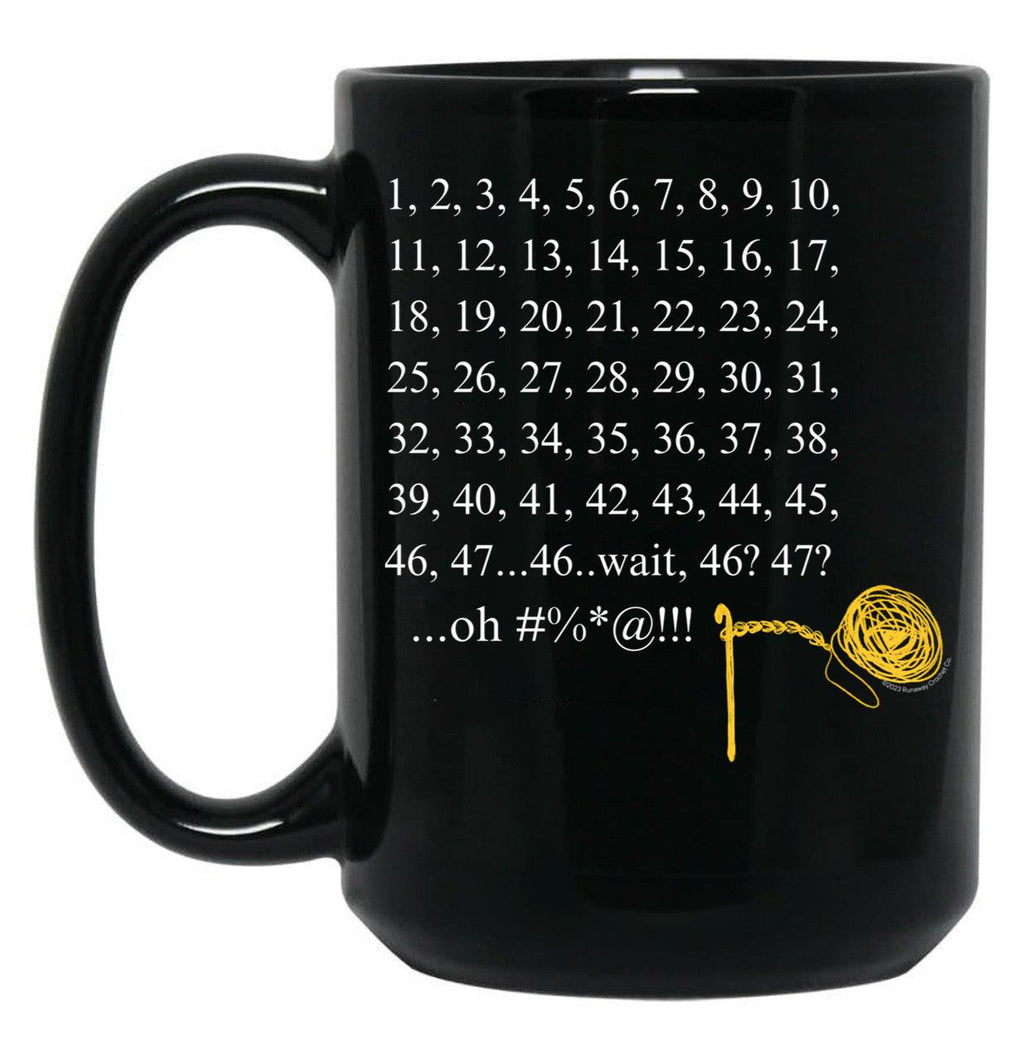 Crochet Counting Black Coffee Mug, Gift Coffee Mug
