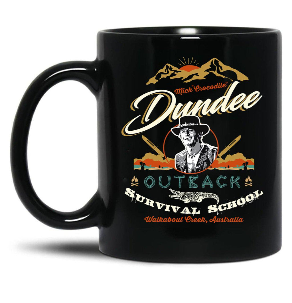 Crocodile Dundee Outback Survival School Black Coffee Mug, Gift Coffee Mug