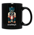 Crushing It - Nutcracker With Sunglasses - Festive Humor Black Coffee Mug, Gift Coffee Mug - Black