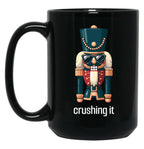 Crushing It - Nutcracker With Sunglasses - Festive Humor Black Coffee Mug, Gift Coffee Mug