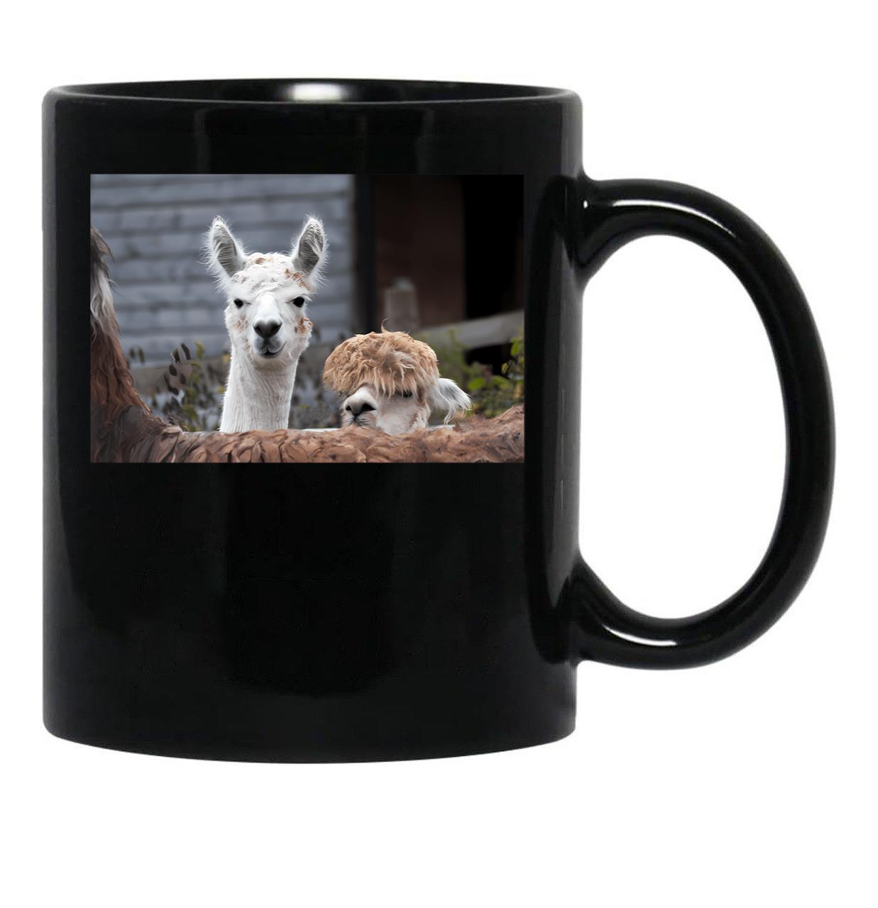 Curious Alpacas Cute Animals Black Coffee Mug, Gift Coffee Mug - Black