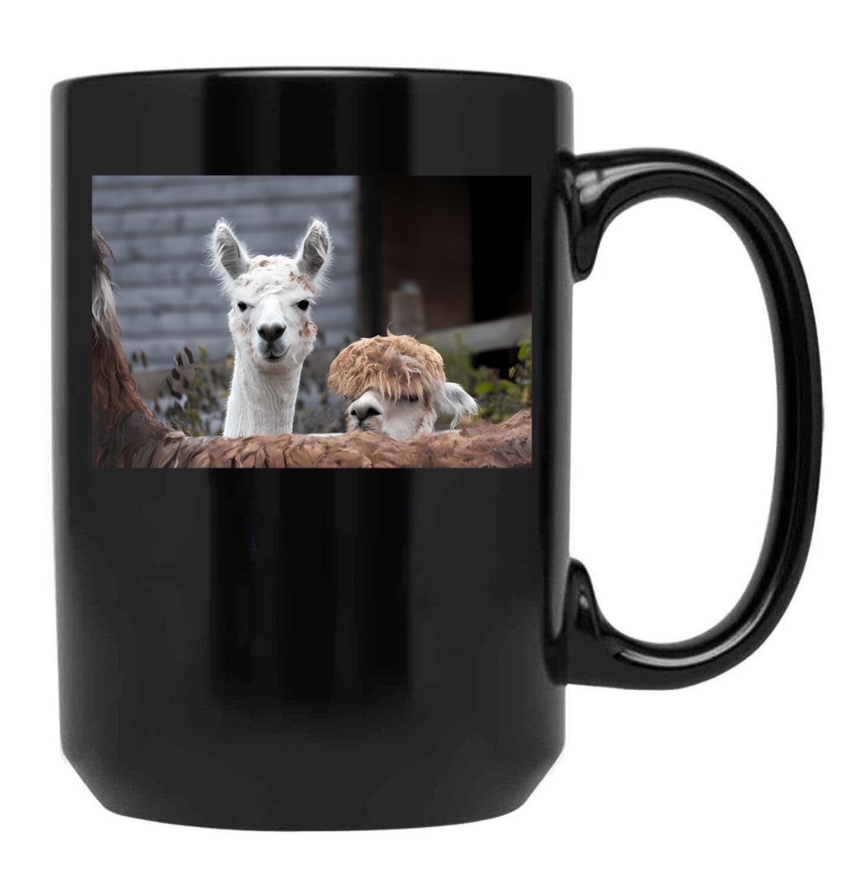 Curious Alpacas Cute Animals Black Coffee Mug, Gift Coffee Mug
