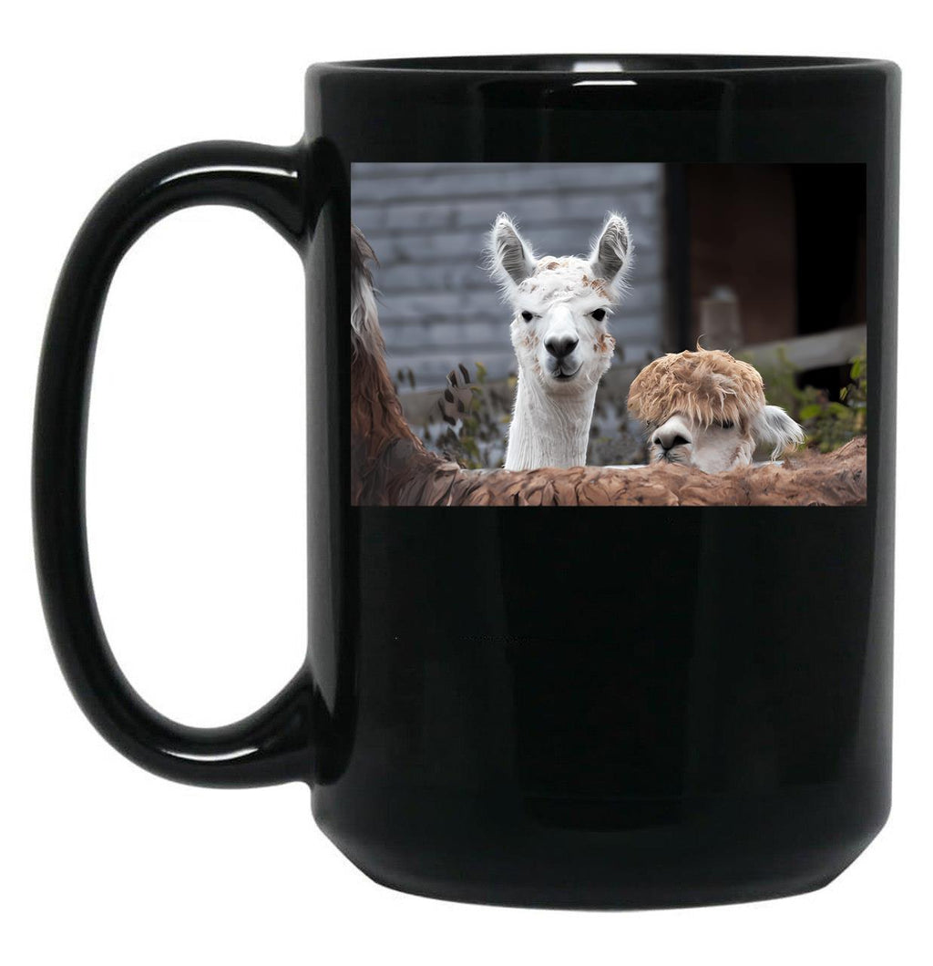 Curious Alpacas Cute Animals Black Coffee Mug, Gift Coffee Mug