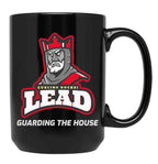 Curling Leads-Guarding The House- Blk Black Coffee Mug, Gift Coffee Mug