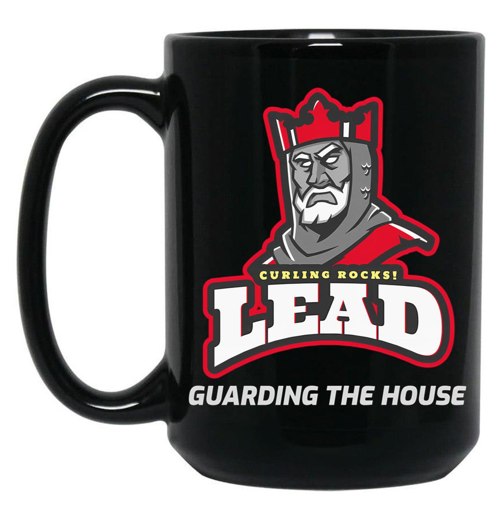 Curling Leads-Guarding The House- Blk Black Coffee Mug, Gift Coffee Mug