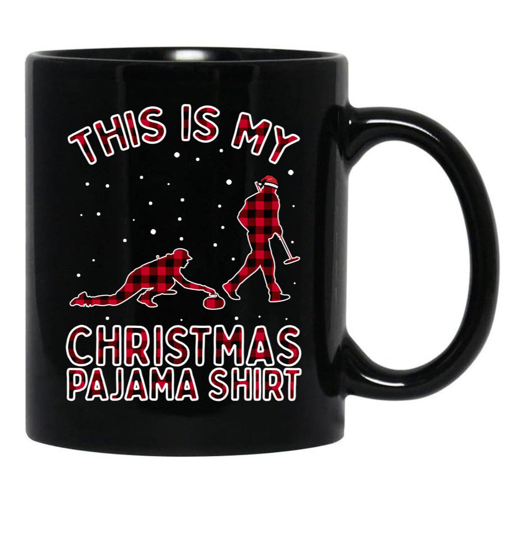 Curling Shirt Bonspiel Winter Sports Christmas Pajama Xmas Black Coffee Mug, Gift Coffee Mug - Black