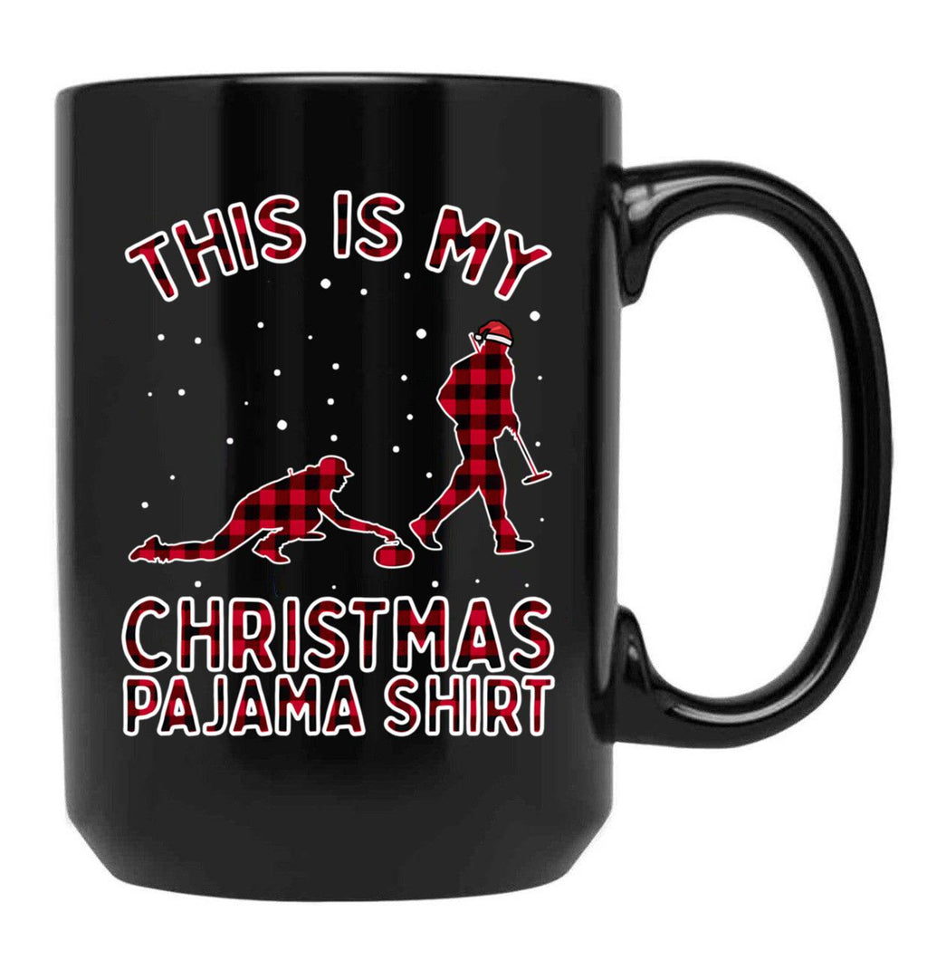 Curling Shirt Bonspiel Winter Sports Christmas Pajama Xmas Black Coffee Mug, Gift Coffee Mug