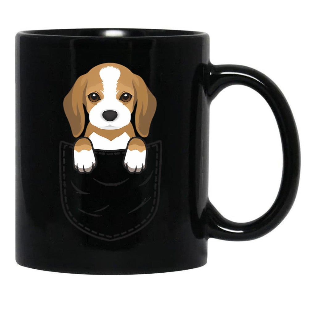 Cute Beagle Dog In Pocket Black Coffee Mug, Gift Coffee Mug - Black