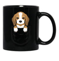 Cute Beagle Dog In Pocket Black Coffee Mug, Gift Coffee Mug - Black