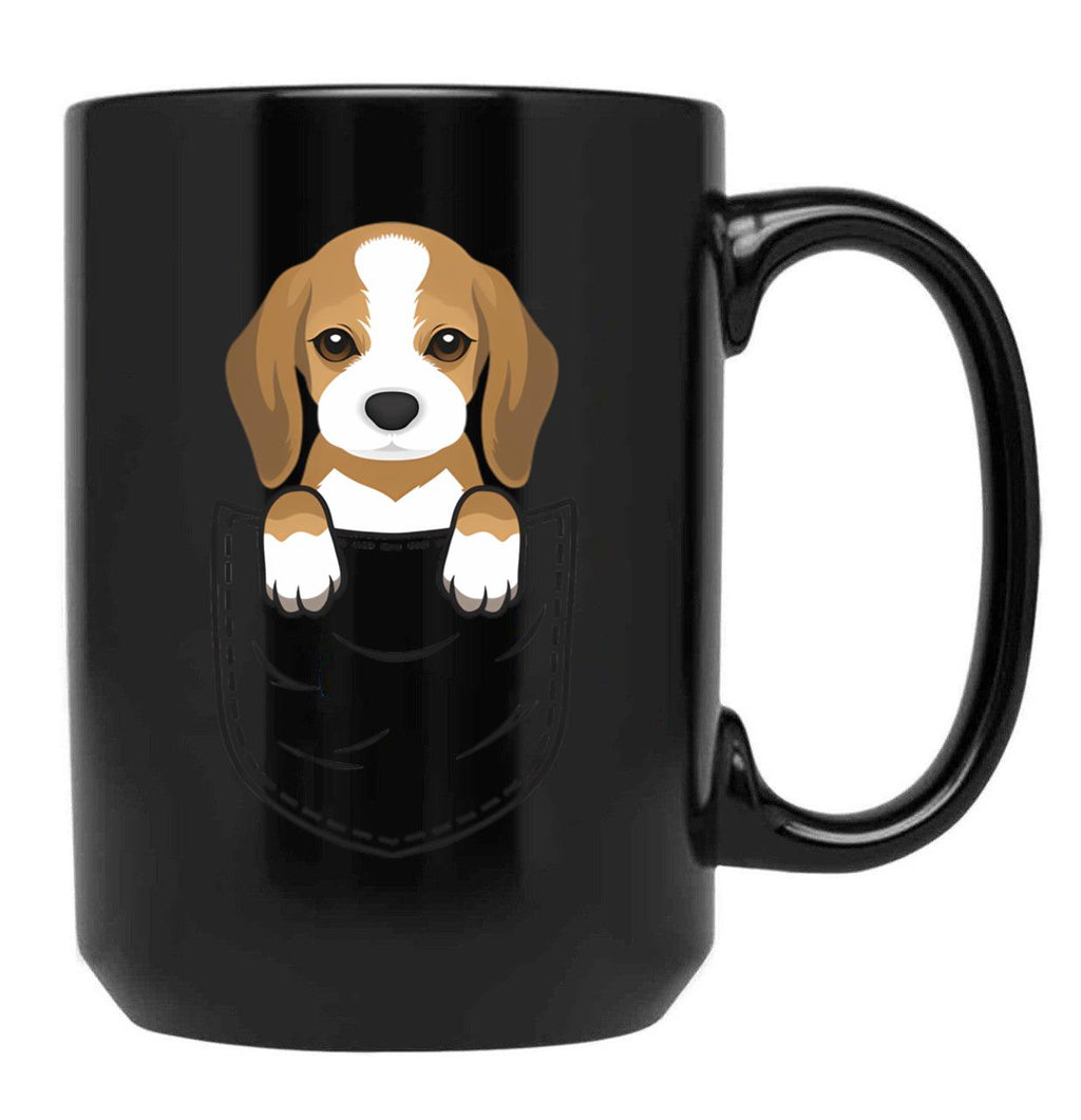 Cute Beagle Dog In Pocket Black Coffee Mug, Gift Coffee Mug