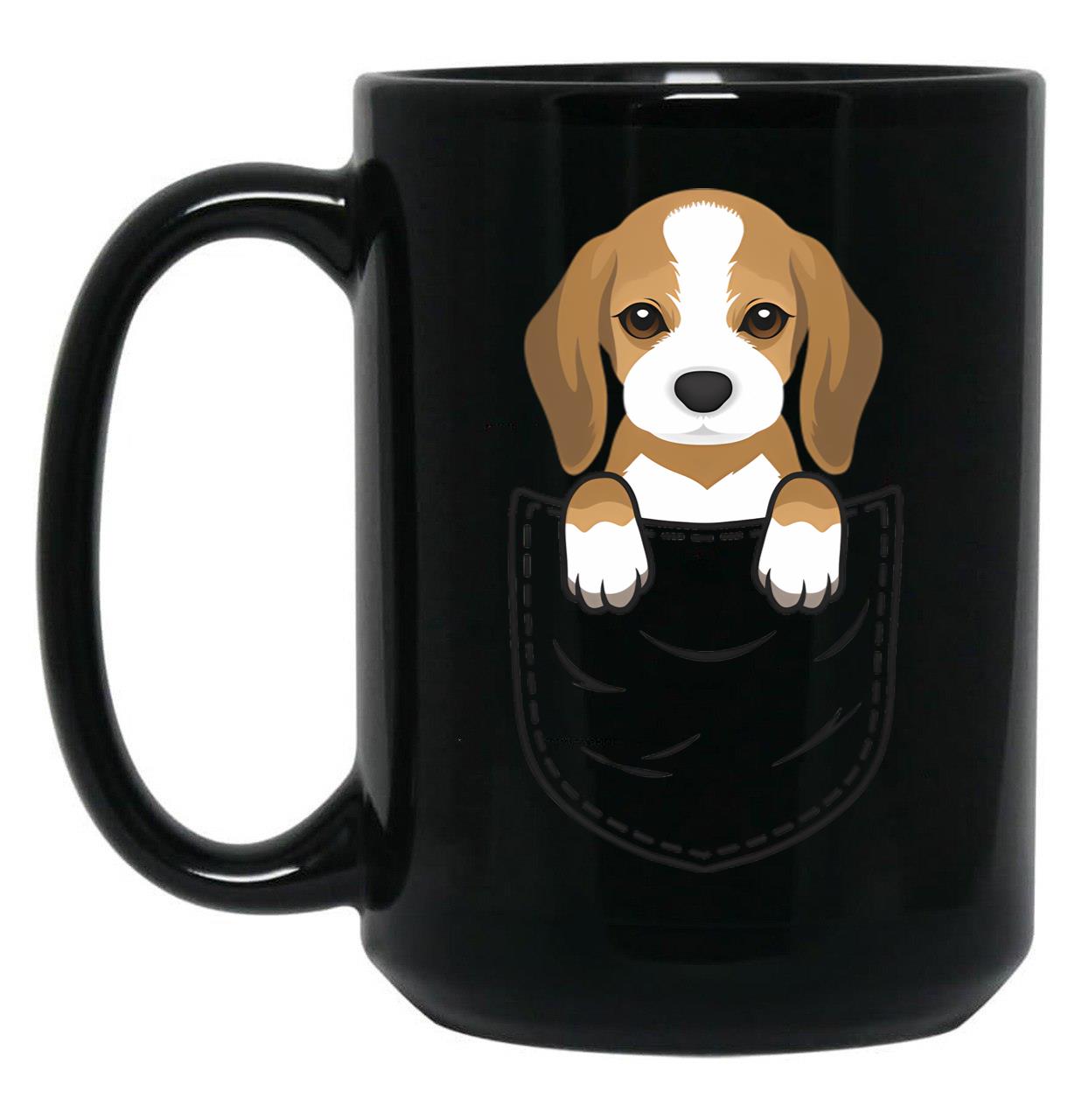 Cute Beagle Dog In Pocket Black Coffee Mug, Gift Coffee Mug