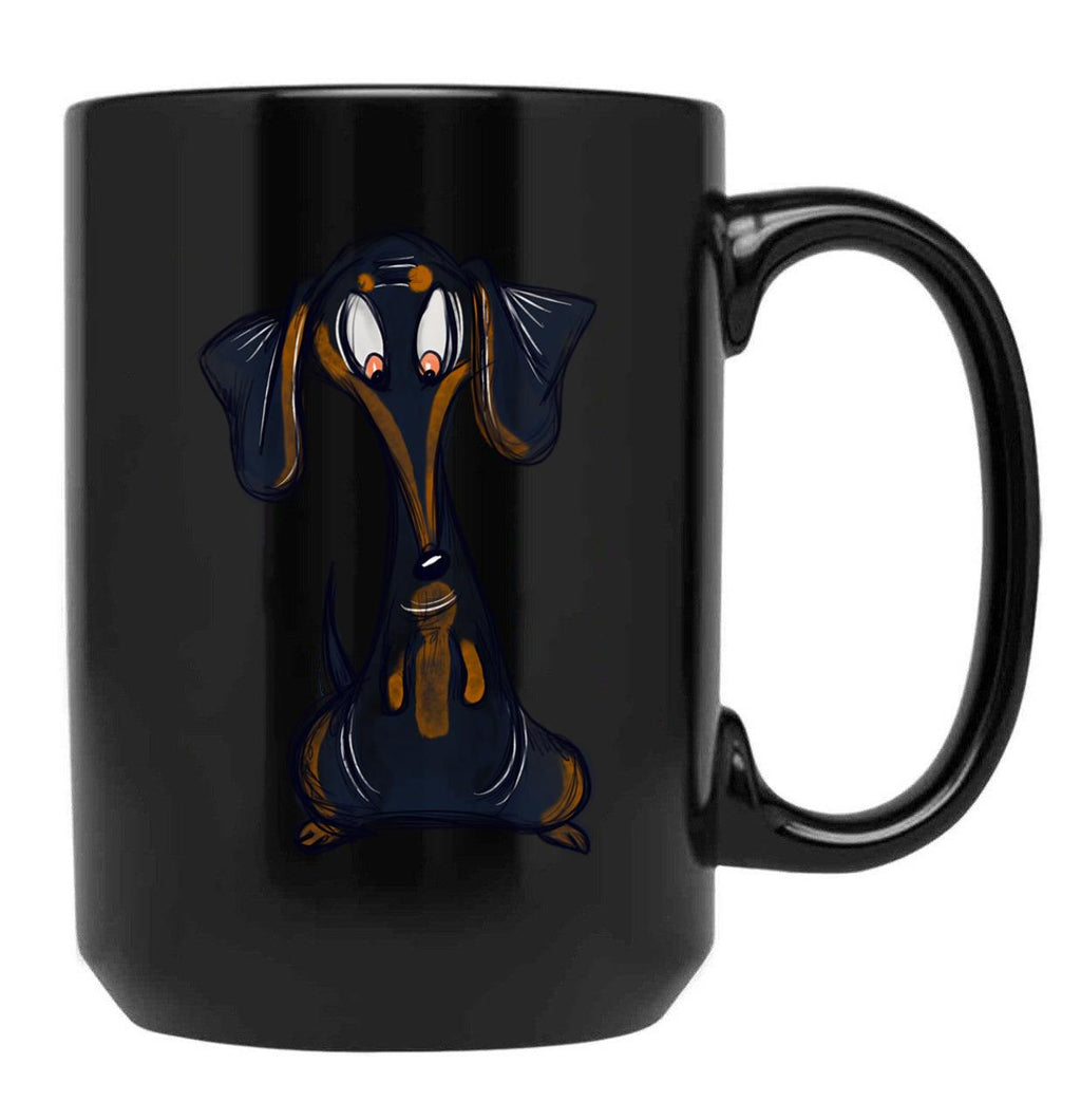 Cute Black And Tan Dachshund Black Coffee Mug, Gift Coffee Mug