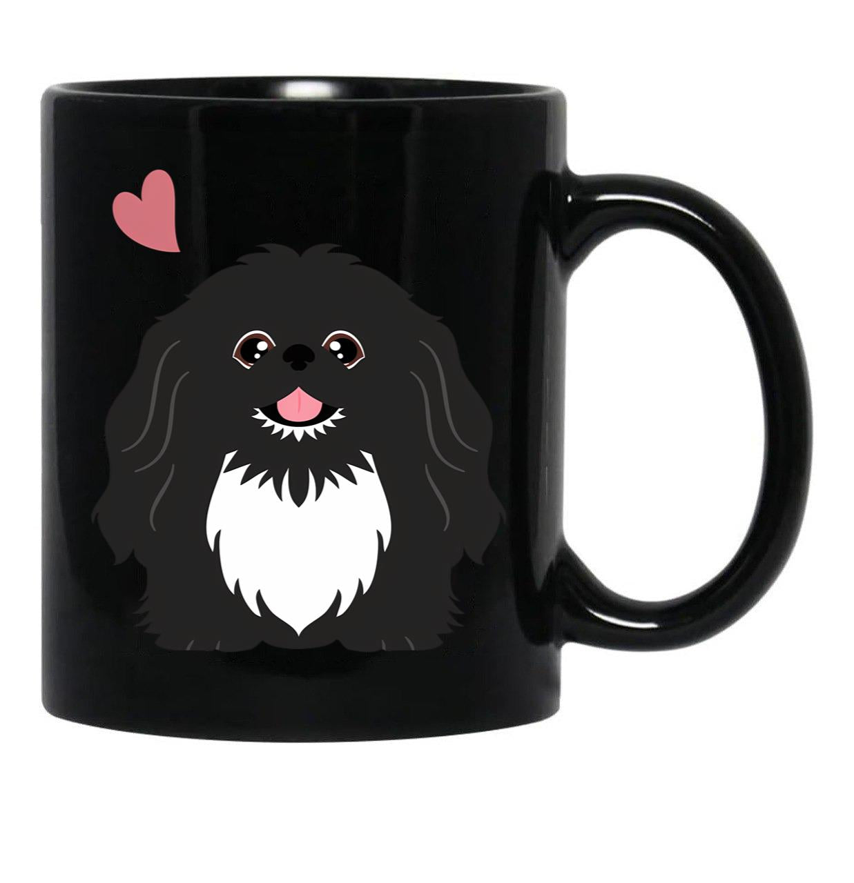 Cute Black And White Pekingese Peke Black Coffee Mug, Gift Coffee Mug - Black