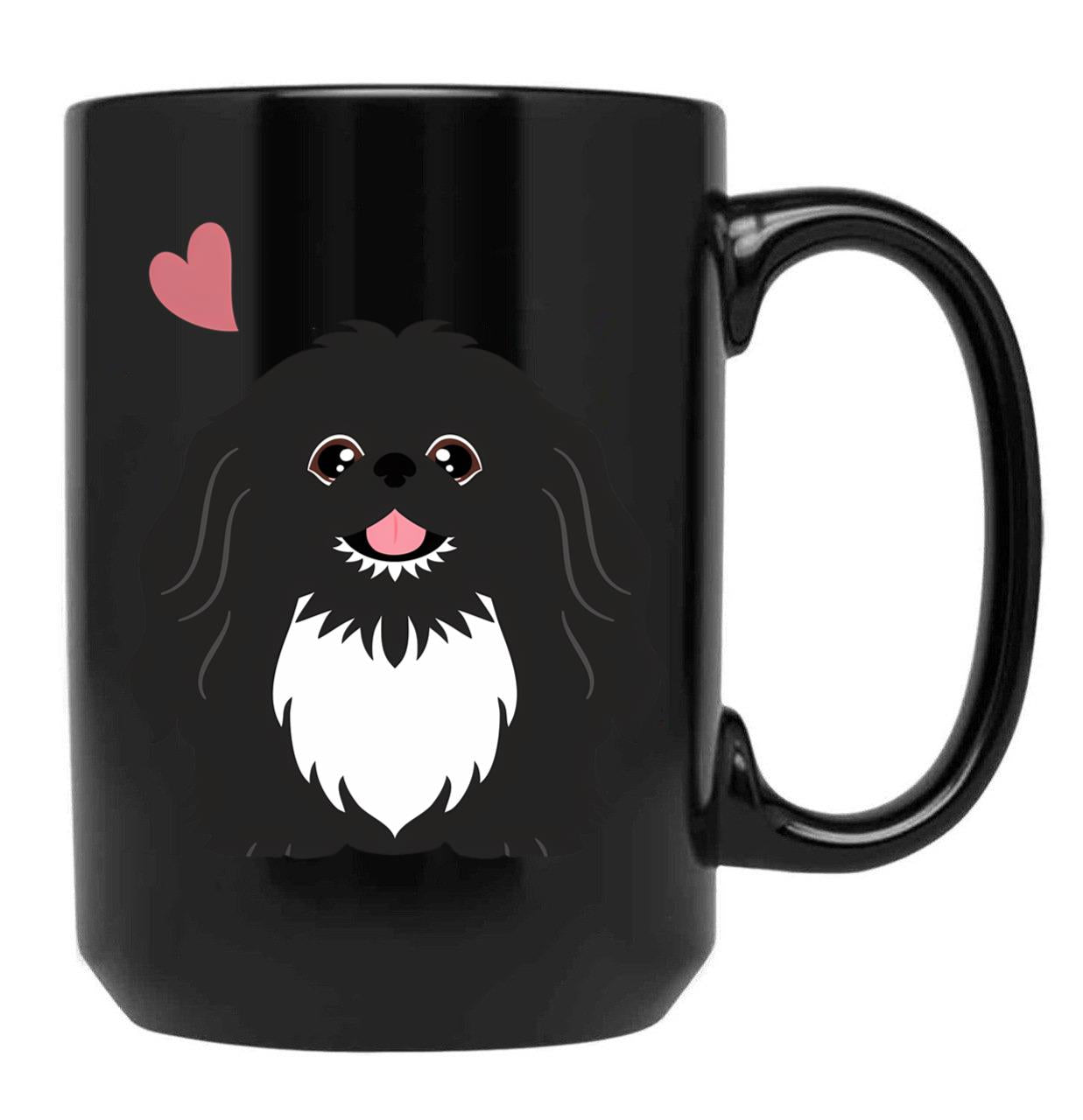 Cute Black And White Pekingese Peke Black Coffee Mug, Gift Coffee Mug