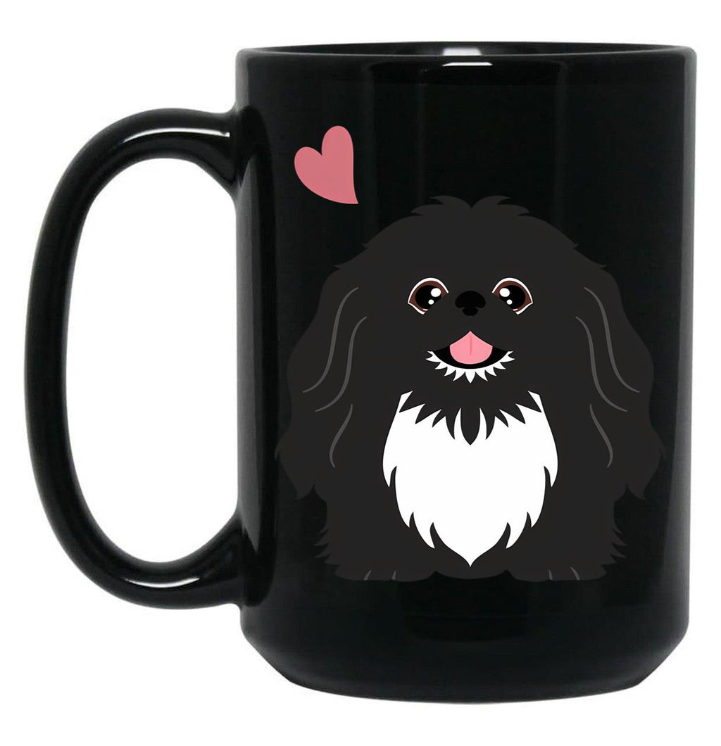 Cute Black And White Pekingese Peke Black Coffee Mug, Gift Coffee Mug