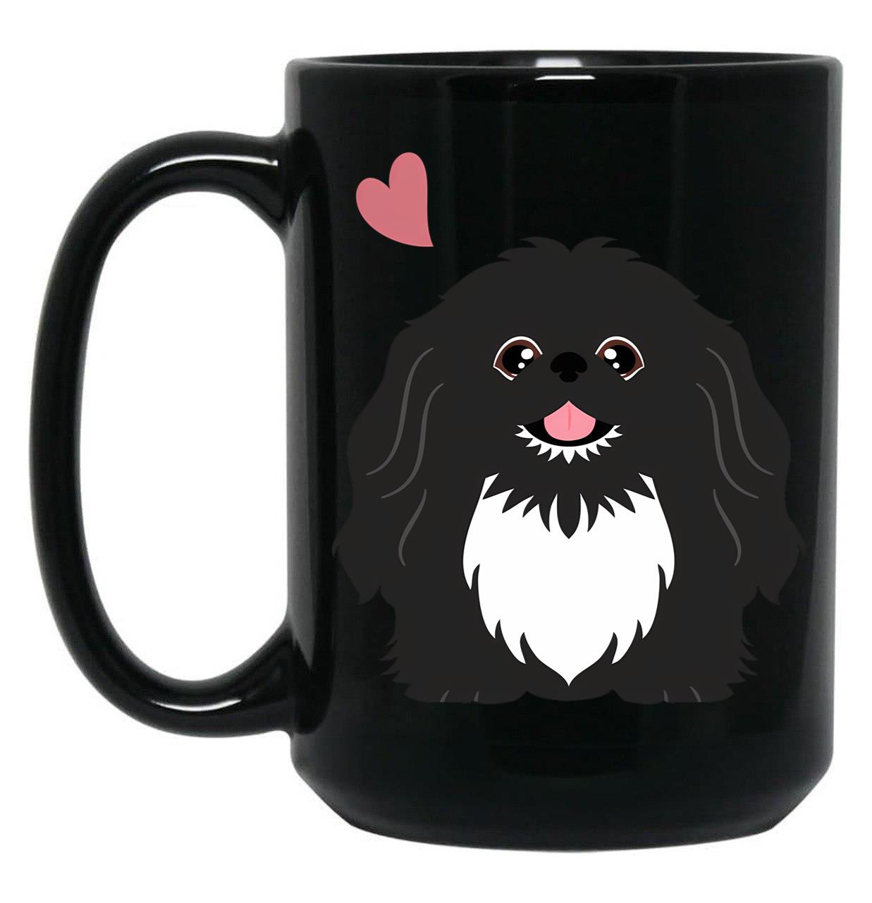 Cute Black And White Pekingese Peke Black Coffee Mug, Gift Coffee Mug