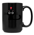 Cute Black Cat With Heart Black Coffee Mug, Gift Coffee Mug