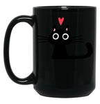 Cute Black Cat With Heart Black Coffee Mug, Gift Coffee Mug