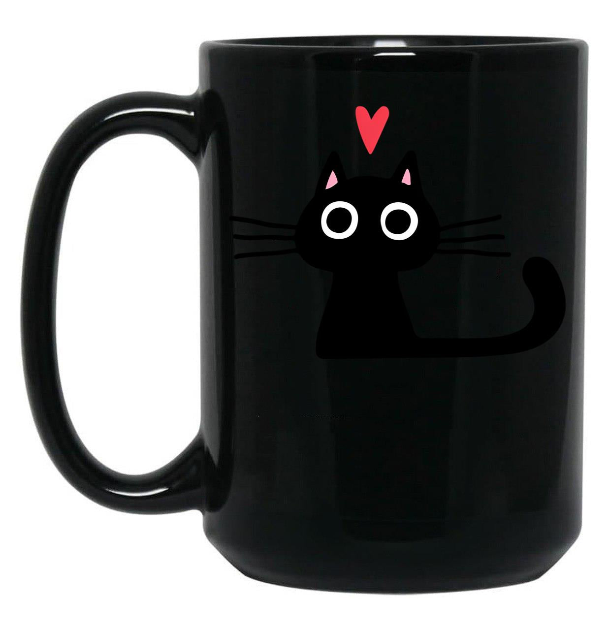 Cute Black Cat With Heart Black Coffee Mug, Gift Coffee Mug
