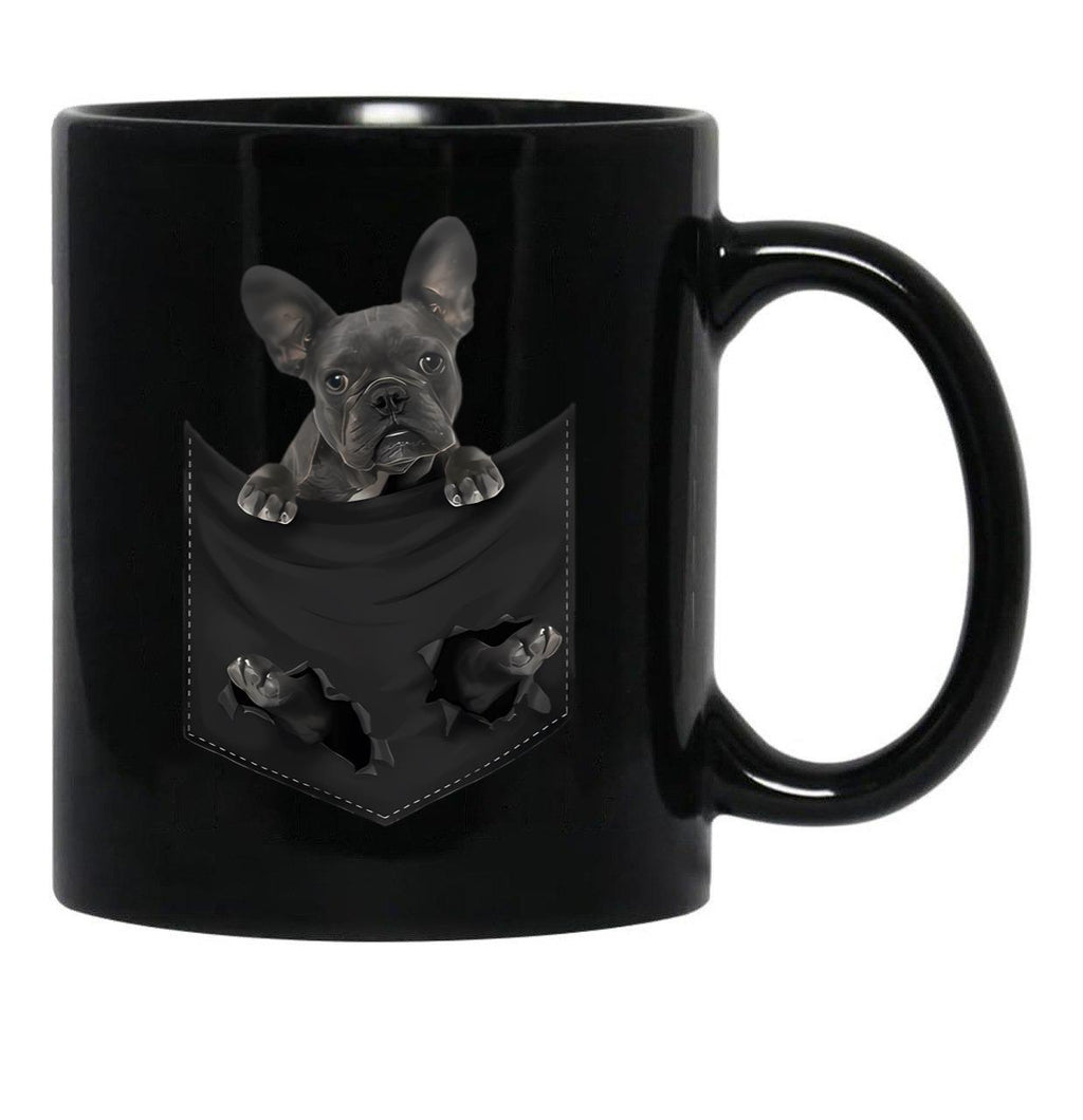 Cute Black Frenchies French Bulldog In Pocket For Dog Lovers Owner Black Coffee Mug, Gift Coffee Mug - Black