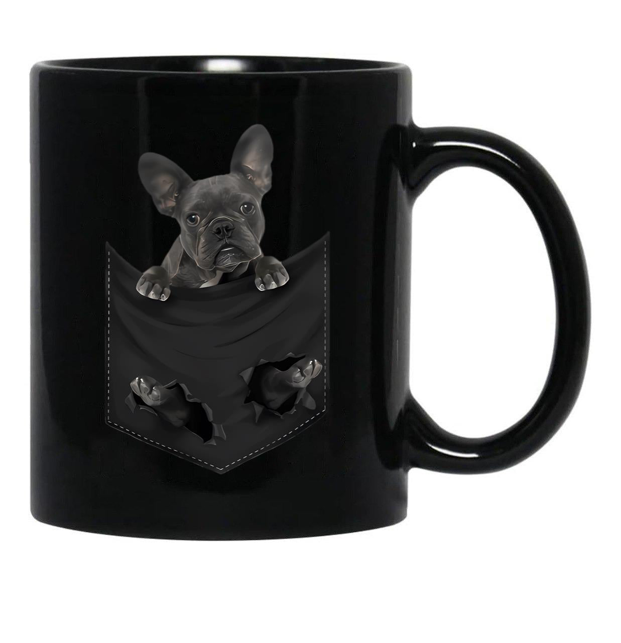 Cute Black Frenchies French Bulldog In Pocket For Dog Lovers Owner Black Coffee Mug, Gift Coffee Mug - Black