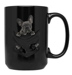 Cute Black Frenchies French Bulldog In Pocket For Dog Lovers Owner Black Coffee Mug, Gift Coffee Mug