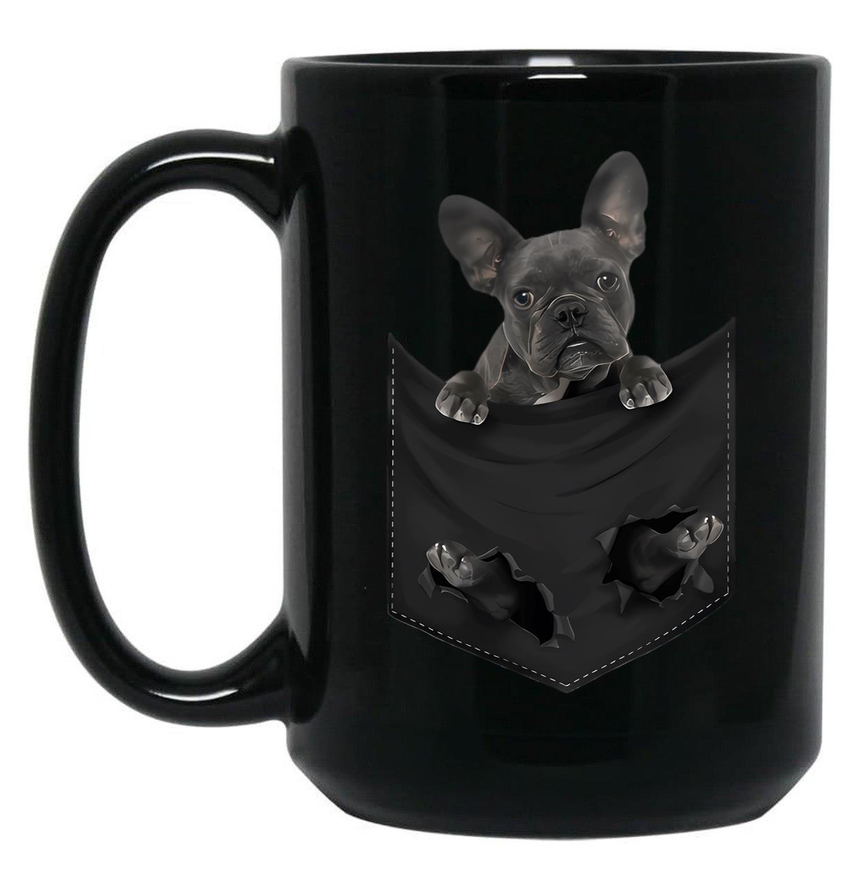 Cute Black Frenchies French Bulldog In Pocket For Dog Lovers Owner Black Coffee Mug, Gift Coffee Mug