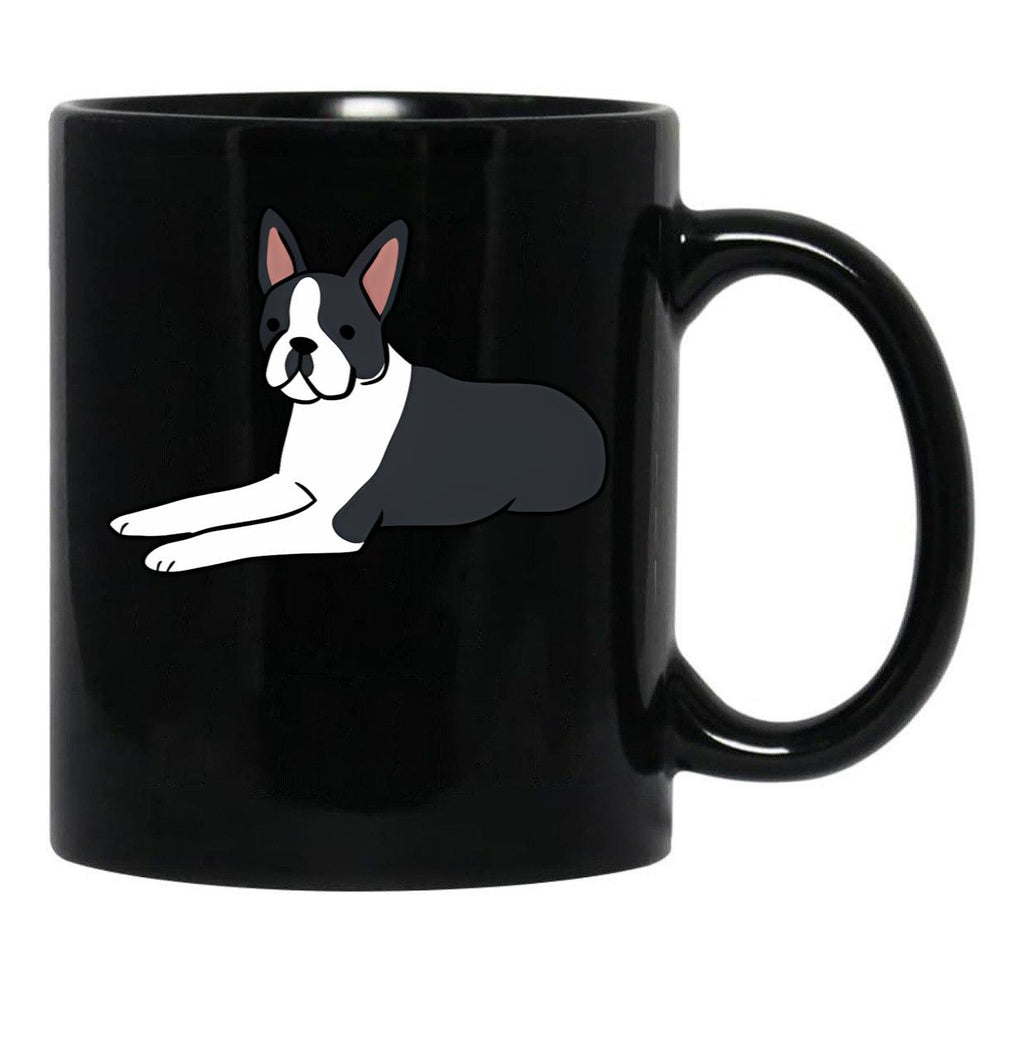 Cute Boston Terrier Illustration Black Coffee Mug, Gift Coffee Mug - Black