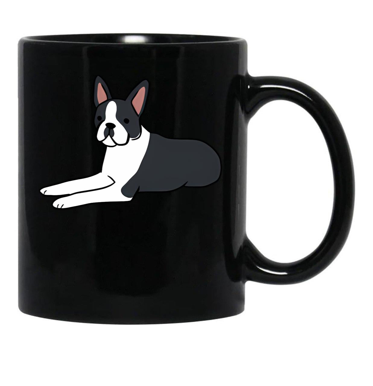 Cute Boston Terrier Illustration Black Coffee Mug, Gift Coffee Mug - Black