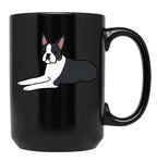Cute Boston Terrier Illustration Black Coffee Mug, Gift Coffee Mug