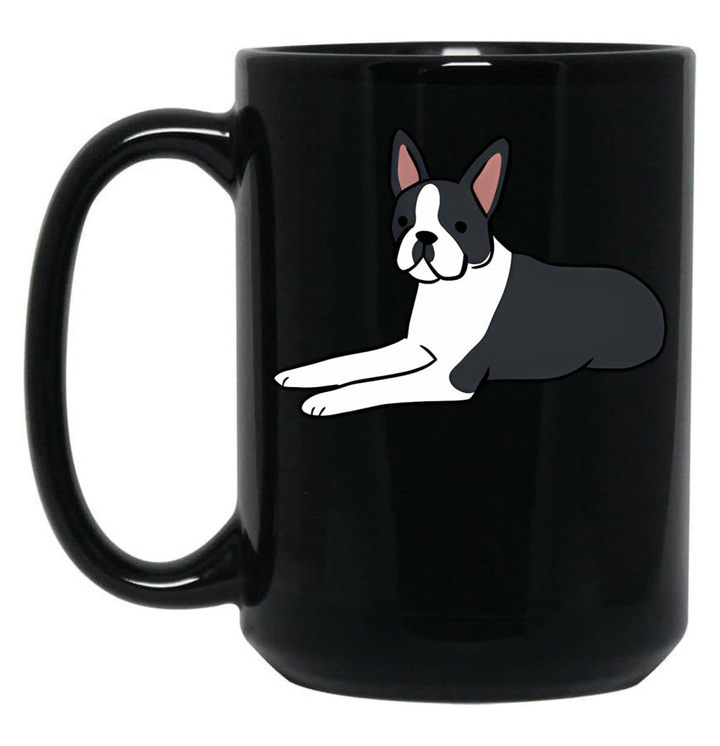 Cute Boston Terrier Illustration Black Coffee Mug, Gift Coffee Mug