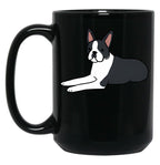 Cute Boston Terrier Illustration Black Coffee Mug, Gift Coffee Mug