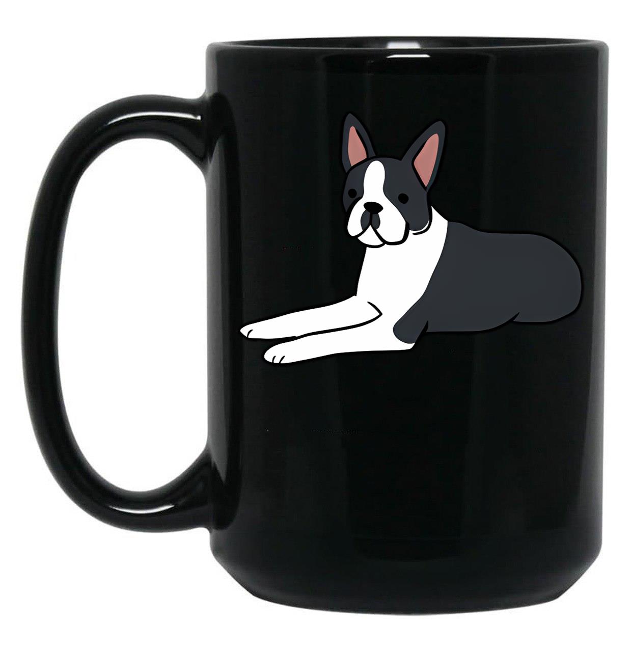 Cute Boston Terrier Illustration Black Coffee Mug, Gift Coffee Mug