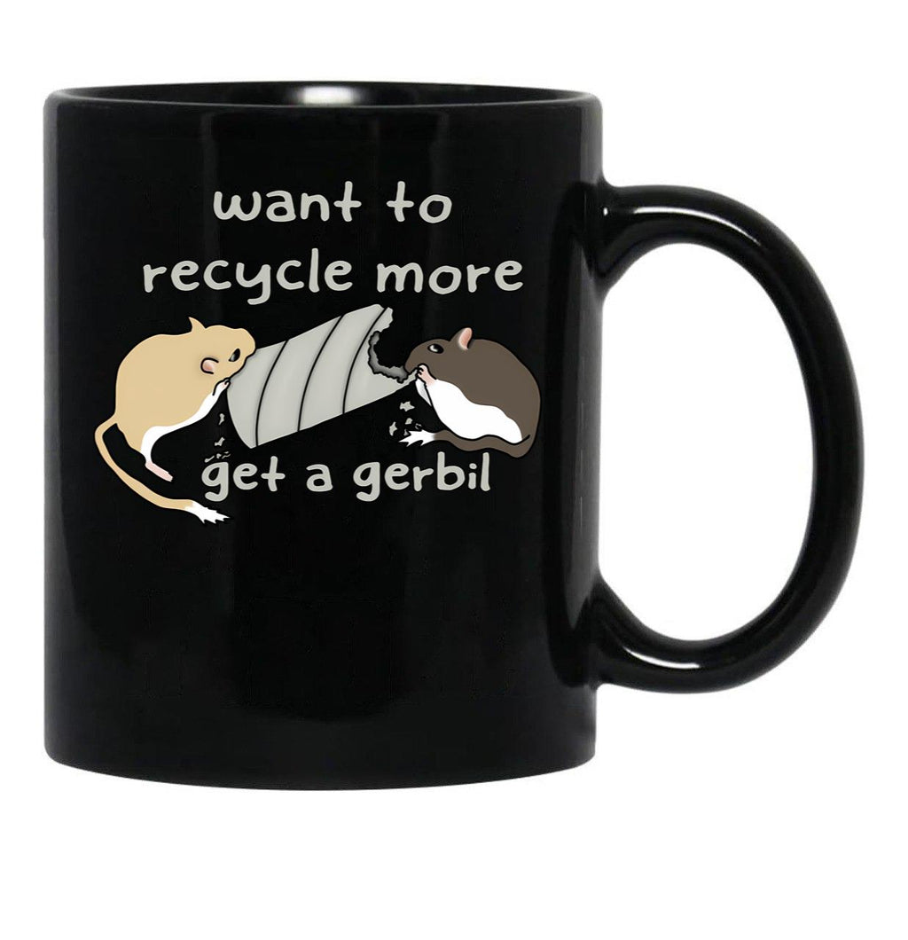 Cute Cardboard Eating Gerbils Say Recycle More Black Coffee Mug, Gift Coffee Mug - Black