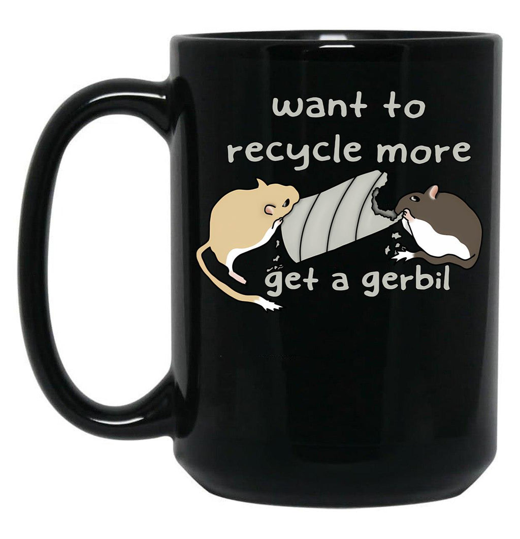 Cute Cardboard Eating Gerbils Say Recycle More Black Coffee Mug, Gift Coffee Mug
