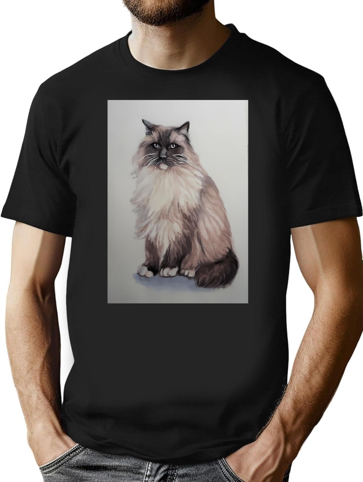 Cute Cat T-Shirt for Men & Women, T-Shirts Graphic Tee - Black