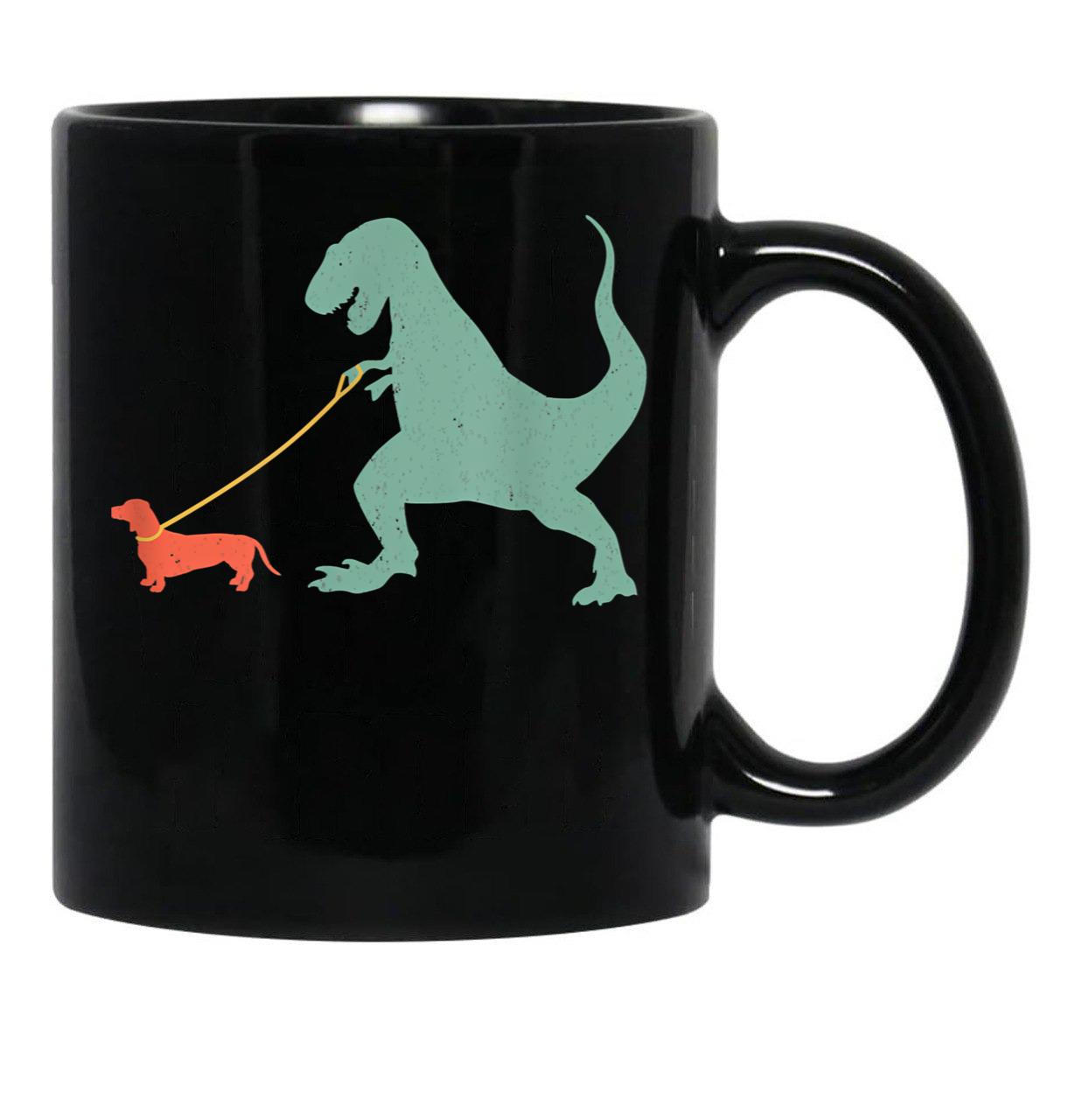 Cute Dachshund Dinosaur Funny Wiener Dog Black Coffee Mug, Gift Coffee Mug - Black
