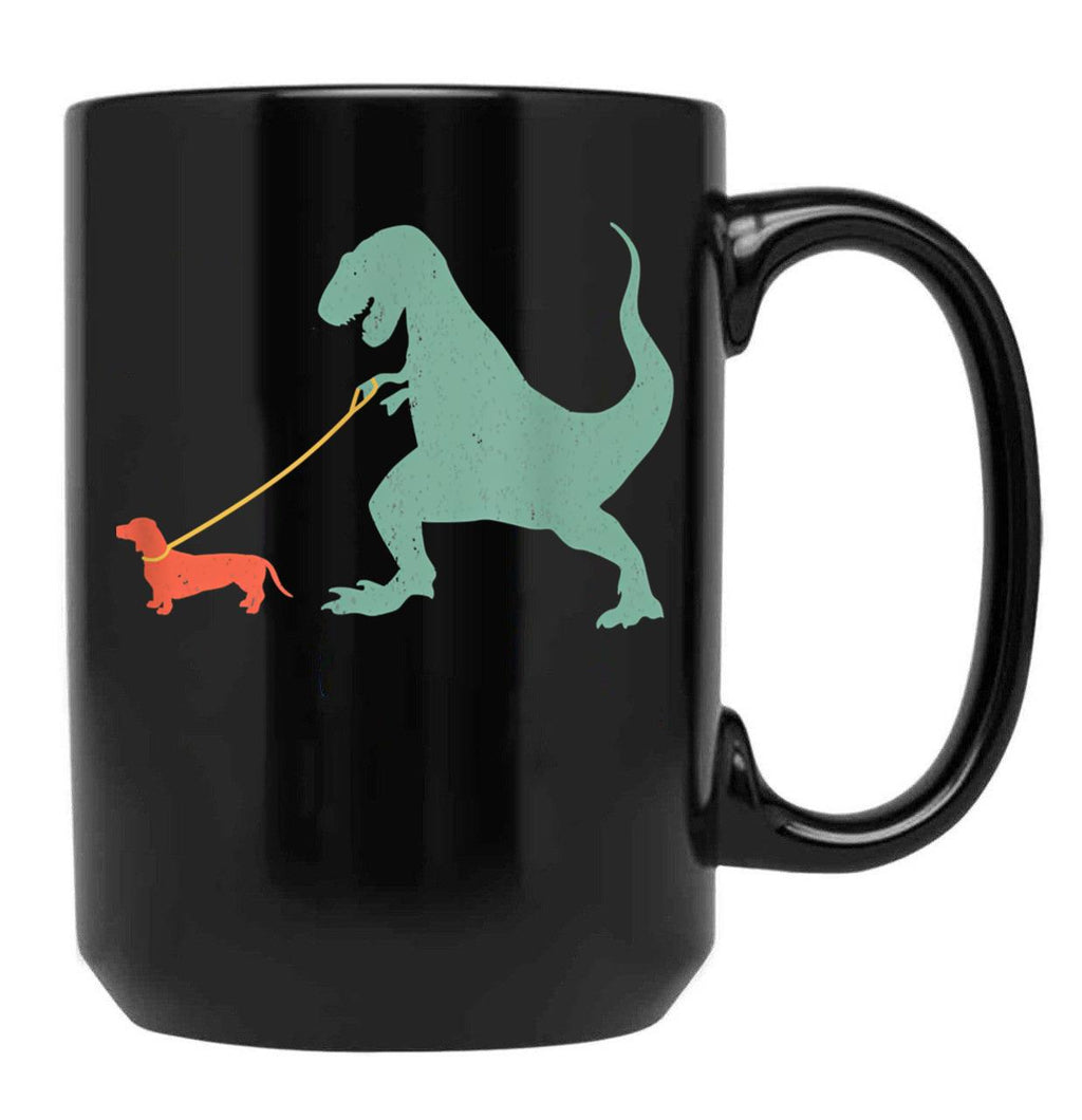 Cute Dachshund Dinosaur Funny Wiener Dog Black Coffee Mug, Gift Coffee Mug