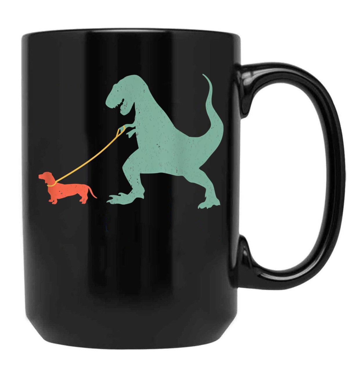 Cute Dachshund Dinosaur Funny Wiener Dog Black Coffee Mug, Gift Coffee Mug