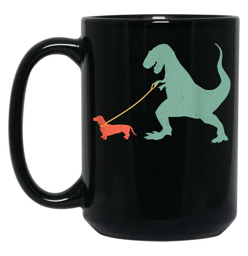 Cute Dachshund Dinosaur Funny Wiener Dog Black Coffee Mug, Gift Coffee Mug