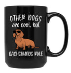 Cute Dachshunds Rule Funny Dachsund Mom Doxie Dad Black Coffee Mug, Gift Coffee Mug