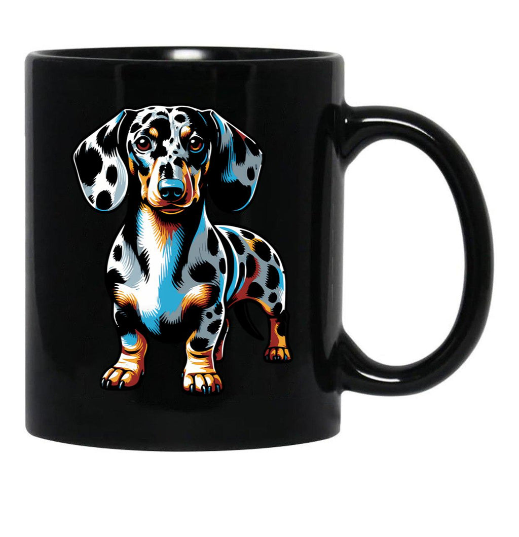 Cute Dapple Dachshund Black Coffee Mug, Gift Coffee Mug - Black