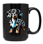 Cute Dapple Dachshund Black Coffee Mug, Gift Coffee Mug