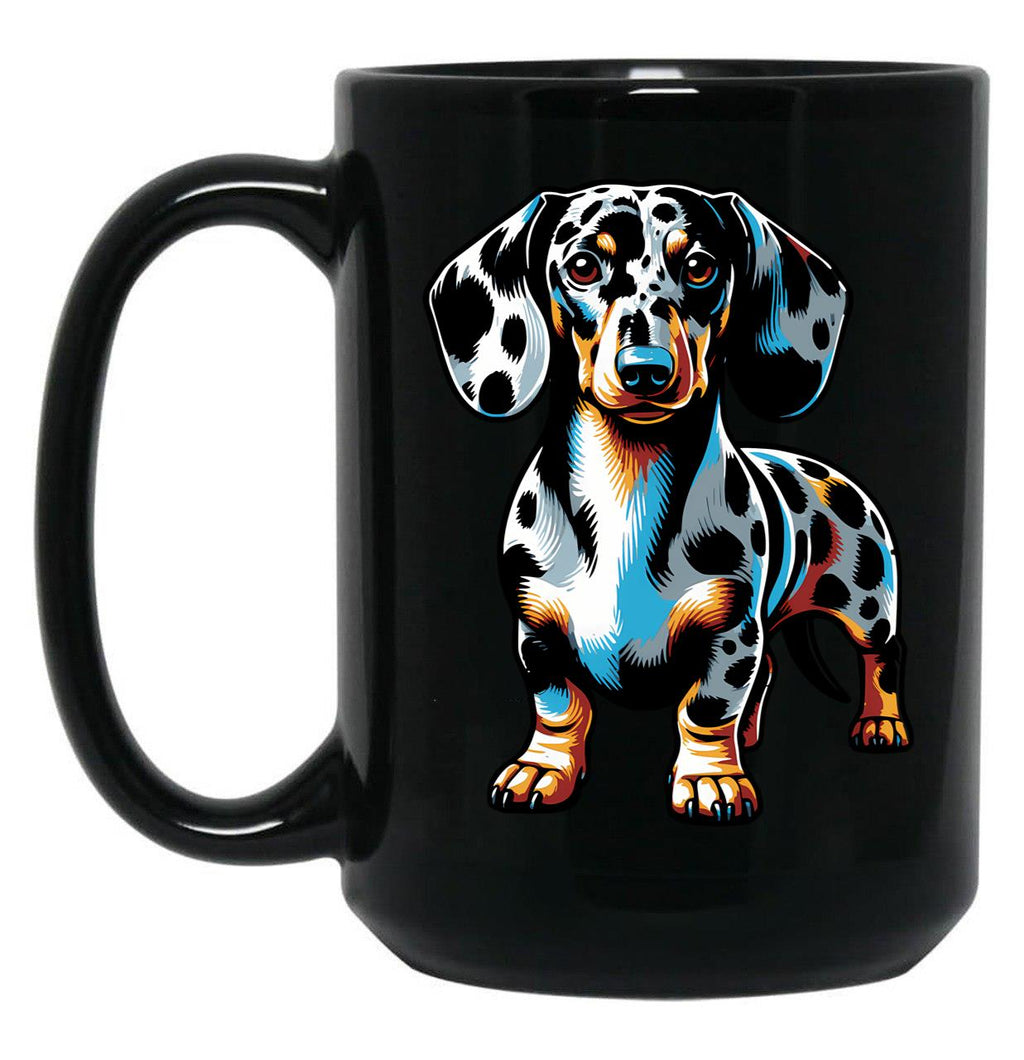 Cute Dapple Dachshund Black Coffee Mug, Gift Coffee Mug