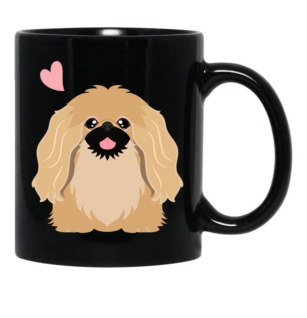 Cute Fawn Pekingese Peke Black Coffee Mug, Gift Coffee Mug - Black