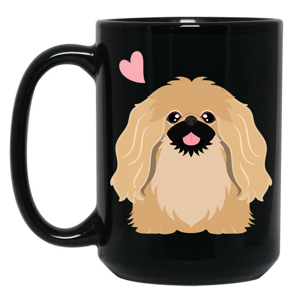 Cute Fawn Pekingese Peke Black Coffee Mug, Gift Coffee Mug
