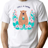 Cute Flowers With Capybara T-Shirt for Men & Women, T-Shirts Graphic Tee - White
