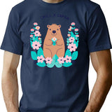 Cute Flowers With Capybara T-Shirt for Men & Women, T-Shirts Graphic Tee - Navy